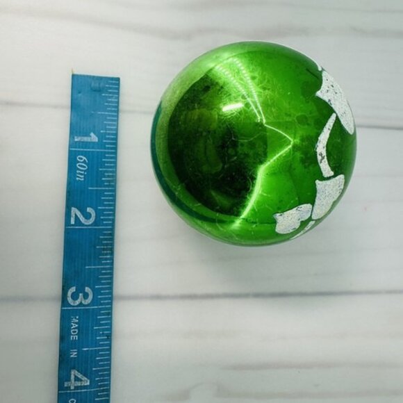 Christmas Tree Ornament Blown Glass Round Mica Hearts Green Ball 3" - Picture 15 of 16
